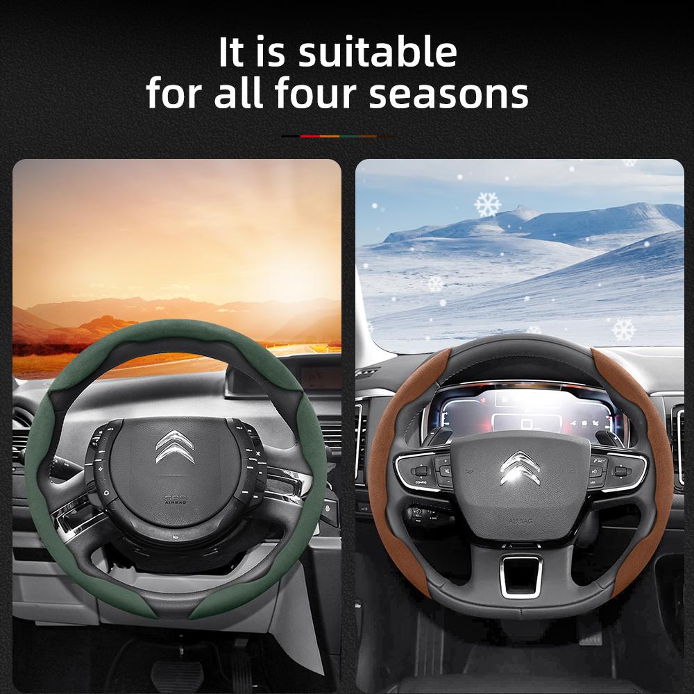 Suitable for Citroen Suede Snap-on Steering Wheel Cover Non-Slip C3 C4 X Berlingo C5 Aircross Jumper SpaceTourer Ami X Black Red