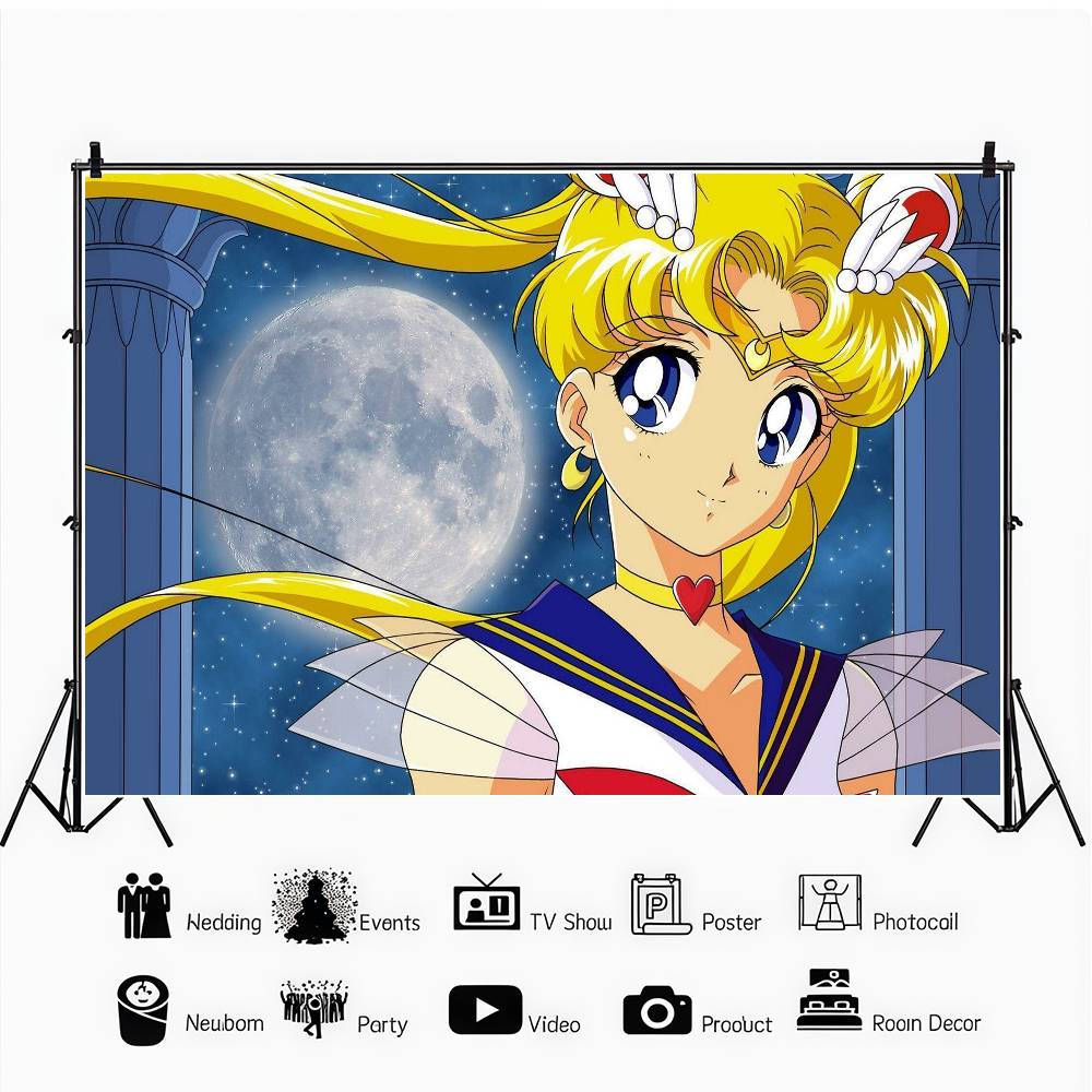 S-Sailor Moon Birthday Party Banner Backdrop Custom Children Room Photography Poster Decor Background