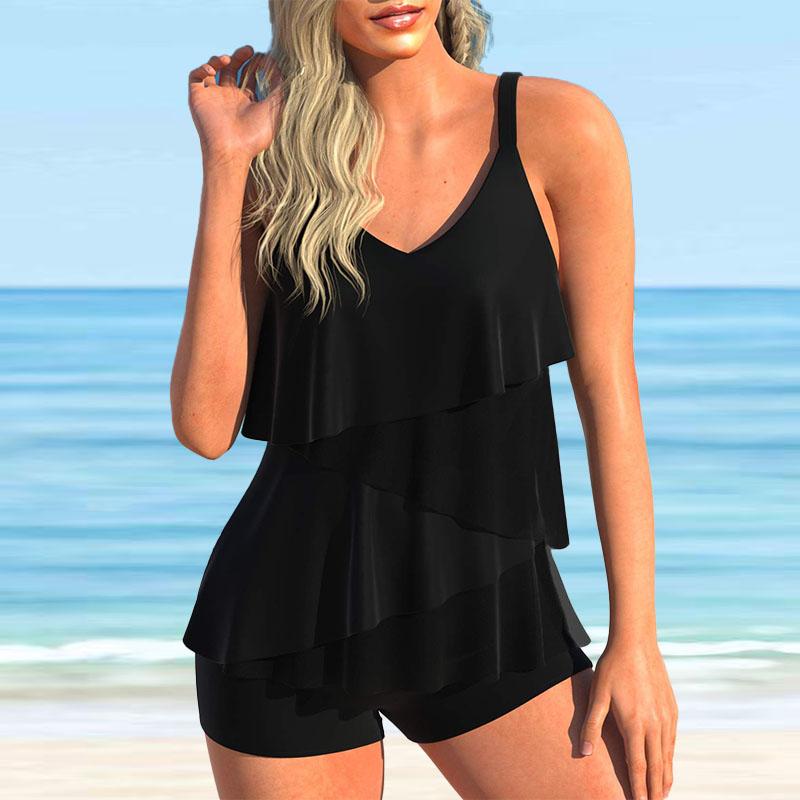 Женские купальники танкини, купальник из 2 предметов, синий лист лотоса с градиентным принтом, купальные костюмы для отпуска