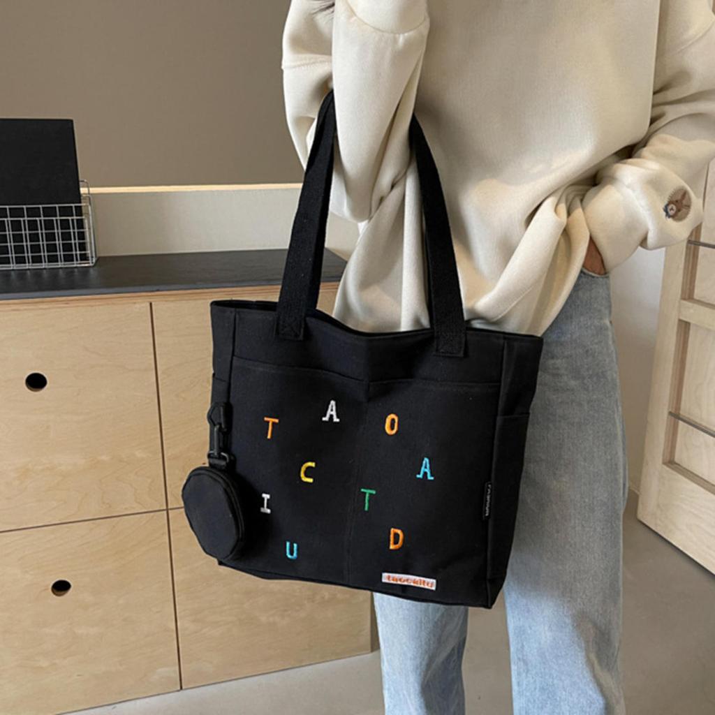 Simplicity Canvas Composite Shoulder Bag Solid Color Versatile Lazy Style Crossbody Bag Large Capacity Commuter Handbag