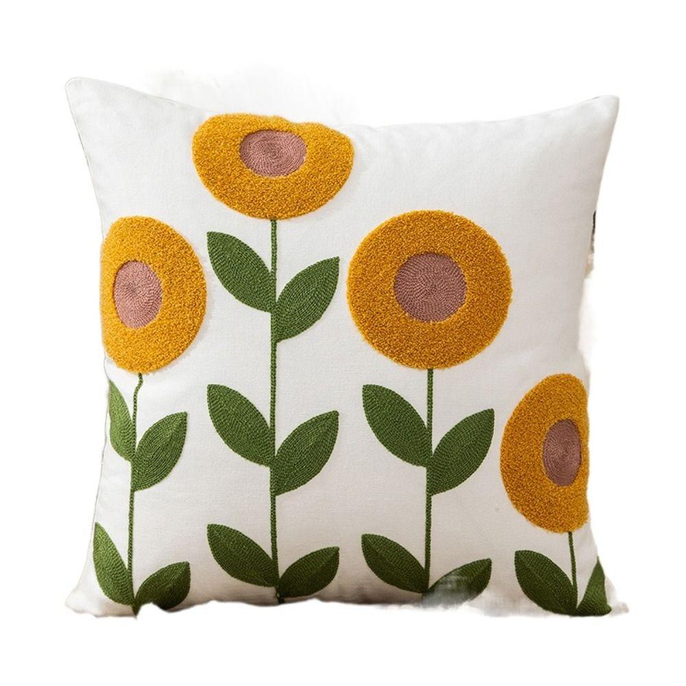 Pastoral Style Flower Pattern Pillowcase Embroidered Flower Cushion Cover Living Room/Office