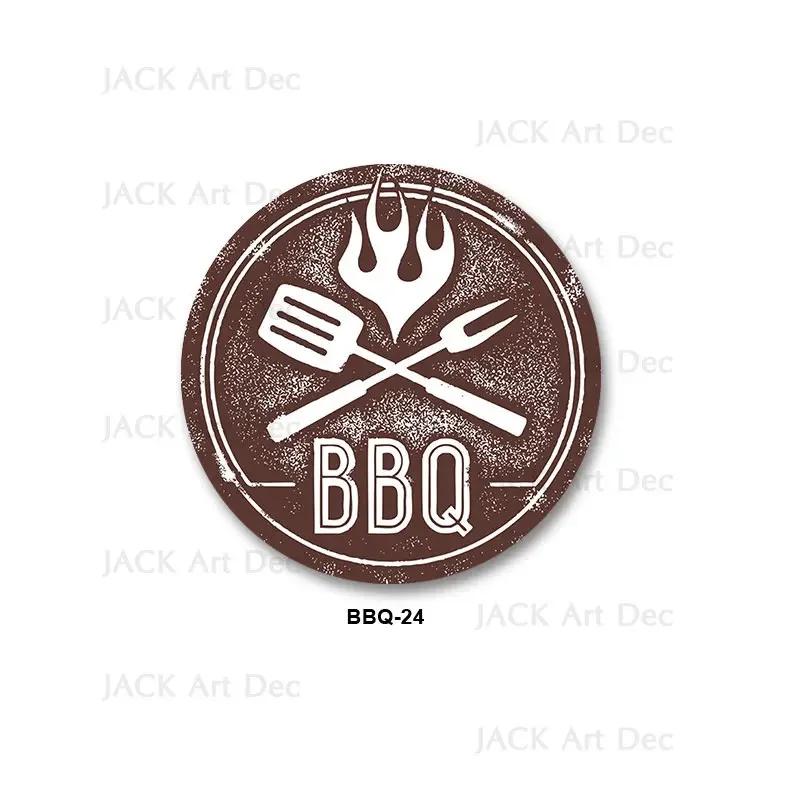BBQ Zone Metal Sign Vintage Dad`s BBQ Yard Outdoor Party Decoration Plate Retro Barbecue Rules Slogan Metal Signs