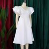 YYFS Женские модные летние весенние однотонные повседневные платья с v-образным вырезом и короткими рукавами и высокой талией