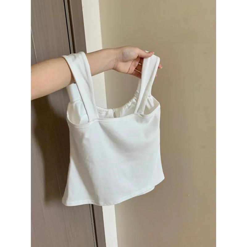 Design Lace-up White Vest Women Summer with Chest Pad Outer Wear Inner Small Sling Short Slim Fit Sweet and Spicy Top