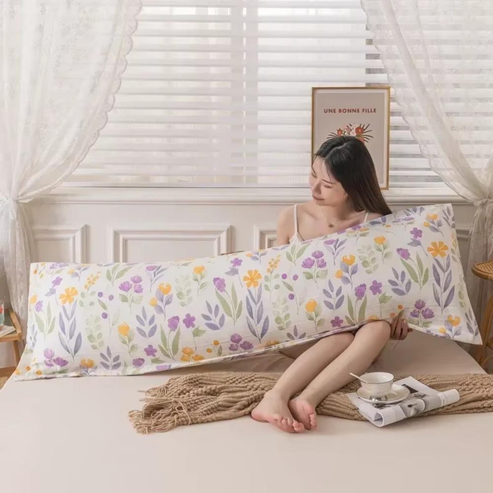 Rectangular Pillow Cover Skin-friendly Long Pillow Case Flower Couple Pillowcase  King Size Bed