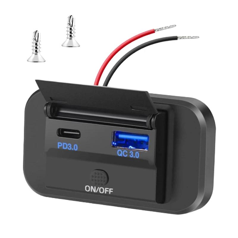 Панель розеток 12 В 24 В Двойная USB-розетка PD Type C QC3.0 Накладной монтаж со светодиодной подсветкой для автомобилей, домов на колесах, морских судов, лодок, мотоциклов, грузовиков