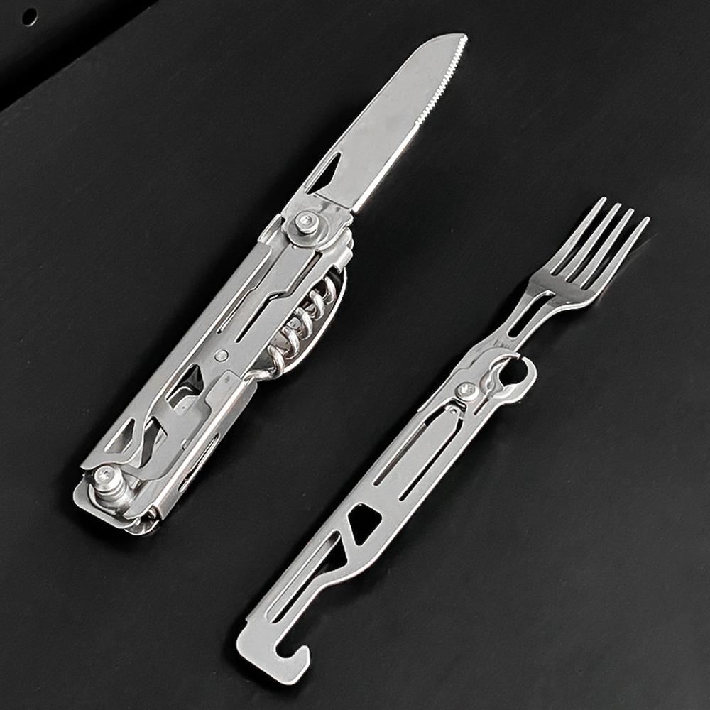 Складной нож для выживания на открытом воздухе, многофункциональный инструмент для кемпинга, пикника, съемный нож, ложка-вилка, набор столовых приборов, портативный дорожный резак