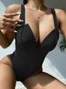 Solid Strapped Swimwear Women 2025 Sexy High Cut Push Up One Piece Swimsuit Bathing Backless Summer Beach Monokini