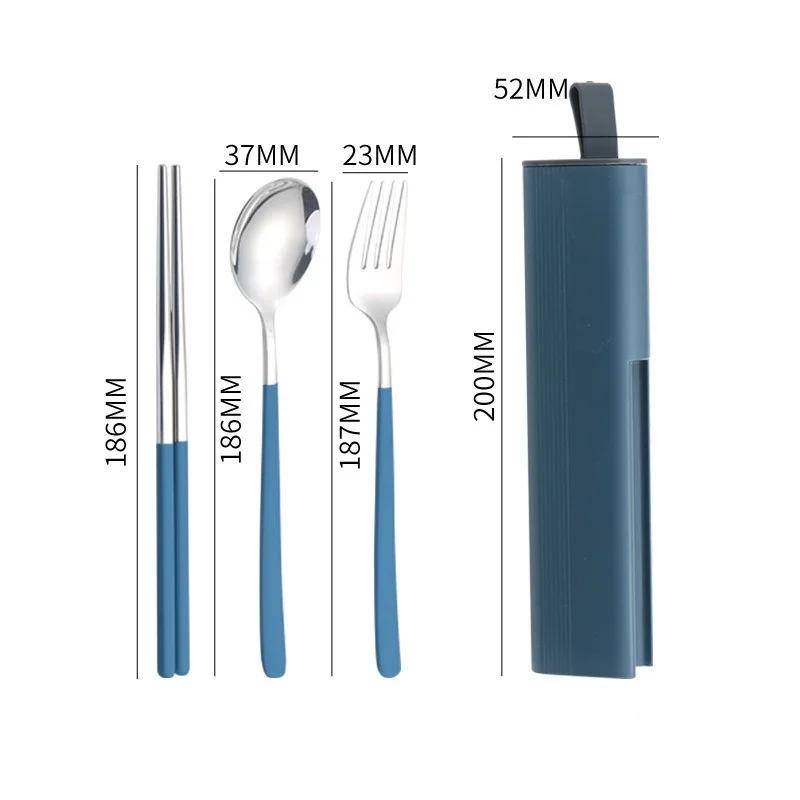 2/3Pcs 304 Stainless Steel Portable Tableware Spoon Fork Chopsticks Pupil Office Worker Spoon Fork and Chopsticks Sliding Box