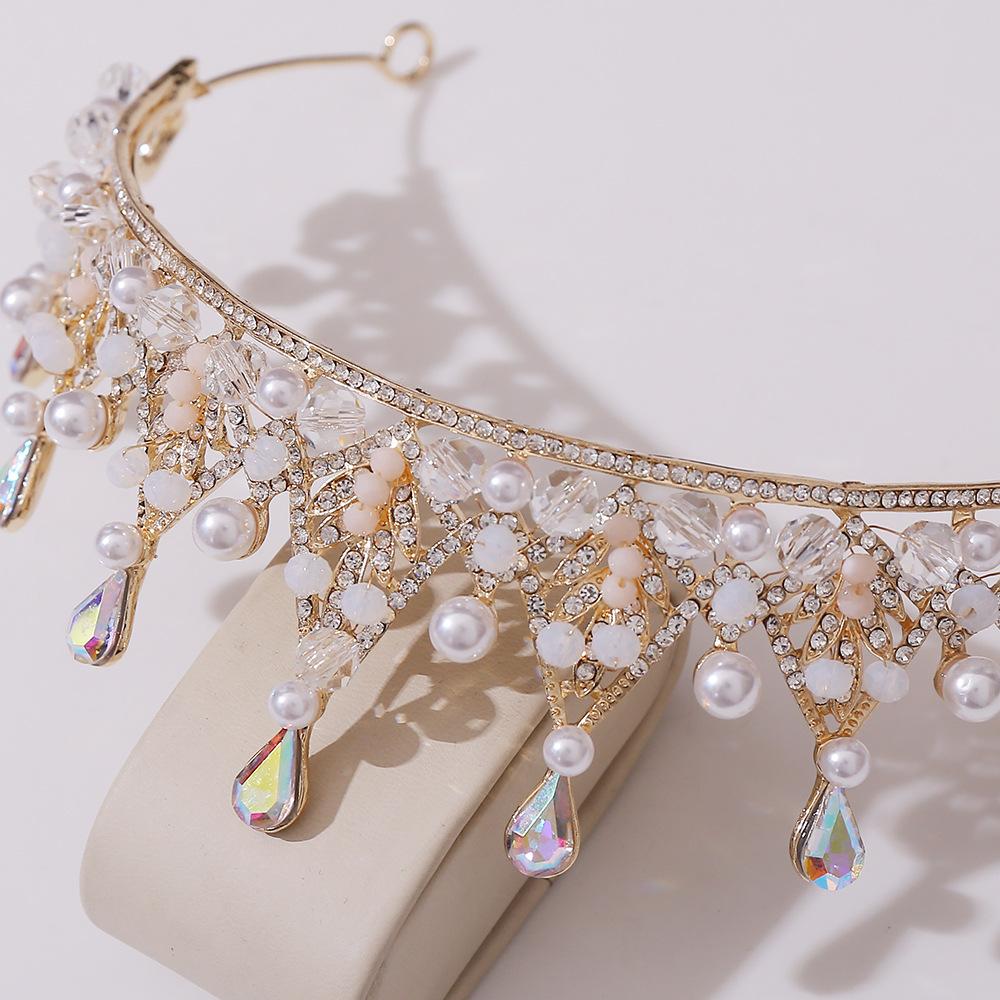 Корейская жемчужная корона ручной работы для невесты, популярная хрустальная бижутерия, повязка на голову принцессы, корона из сплава и страз