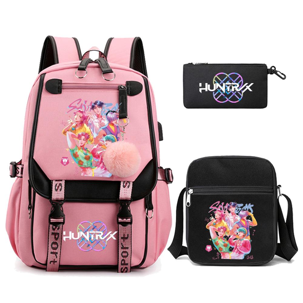 3Pcs/set Anime Cute Kpop Demon Hunters Printed Backpack with Shoulder Bag Pencil Case for Teenager Girl Boy Bookbag Large Capacity Travel Bag Kid Gift