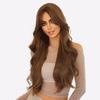 Ash Brown Extra Long Curly Wig with Curtain Bangs - Natural Looking Pre-Styled Hairpiece (Taupe Blonde)