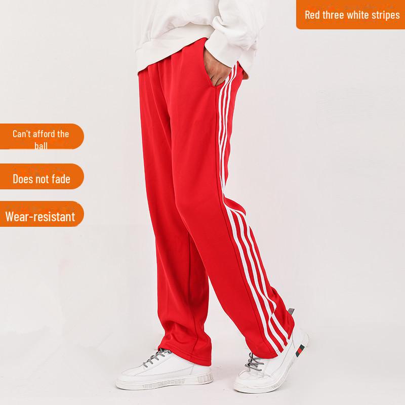 Мужские повседневные спортивные брюки в полоску в гонконгском стиле — весна/осень, свободный крой, модные прямые спортивные брюки в американском стиле