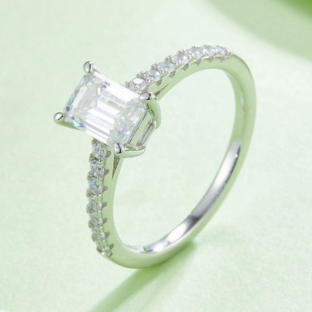 Fashion Rectangle Cut 5*8MM VVS1 D Color Real Moissanite Diamond 925 Sterling Silver Ring for Women Anniversary Gift