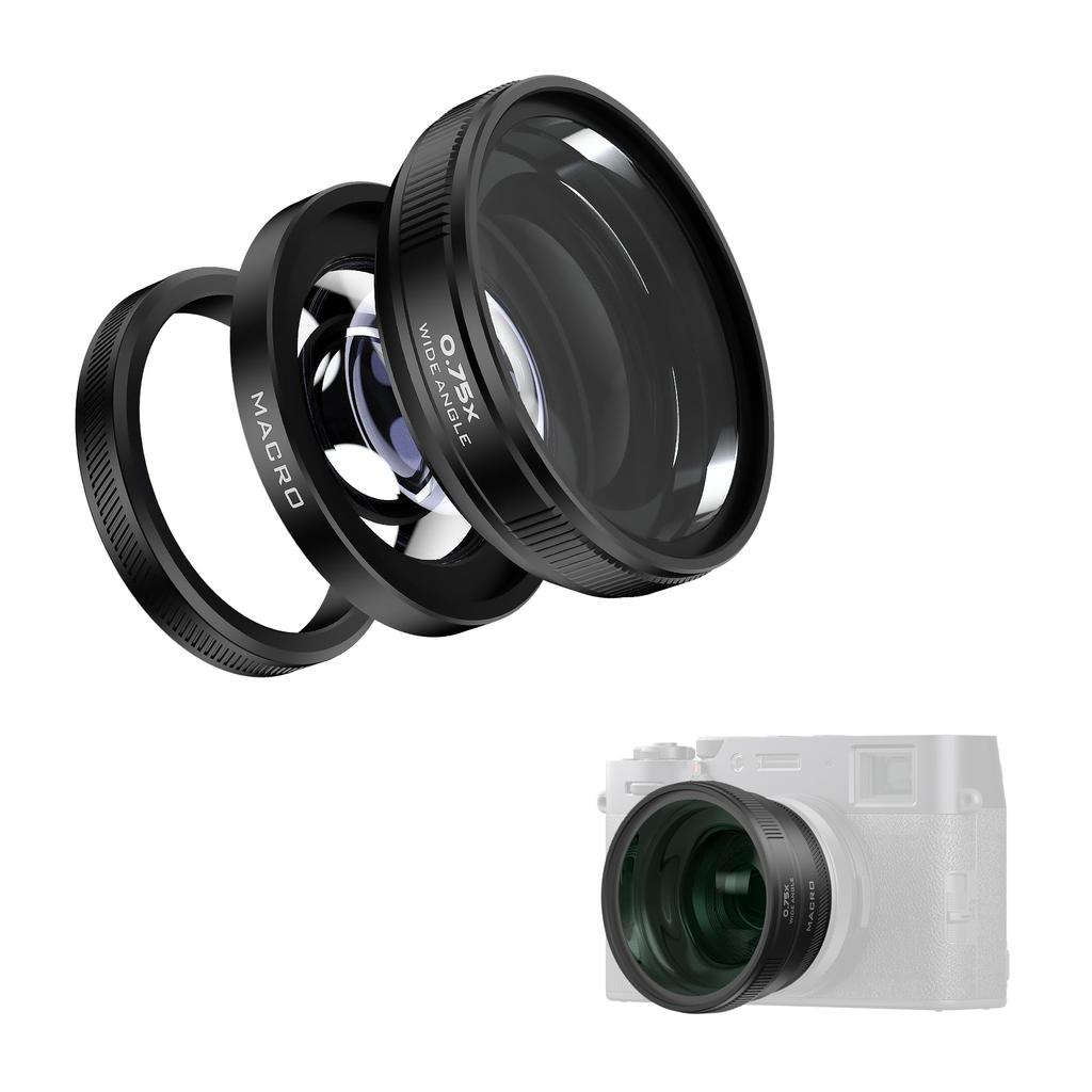 Freewell Macro Lens for Fuji Versatile Design with Magnification 2-in-1 Wide-Angle & X100VI/X100V - (Black)