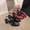Fashion Fashion Women's Shoes Backless Sandals Square-toed Patent Leather Thick-Heel Mary Jane Shoes Women's Square-toed High Heels