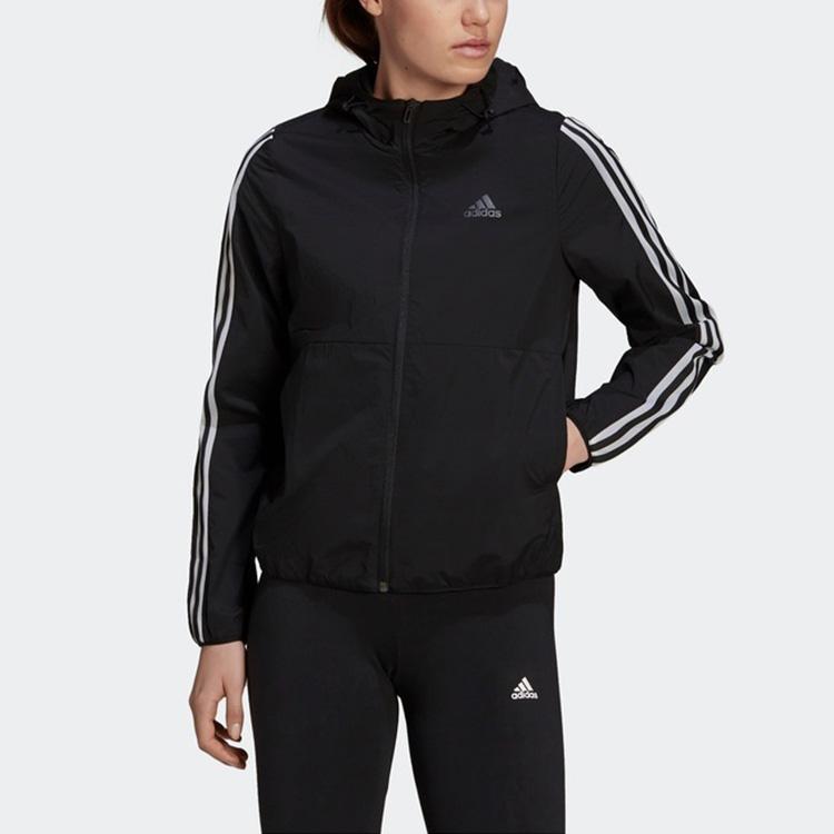 Adidas Classic Striped Woven Hooded Jacket Women Outerwear Black GQ0596