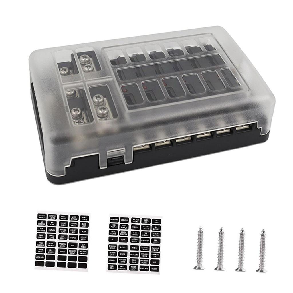12 Circuit Fuse Block, Fuse Box Fit for Marine Automotive Car Vehicle
