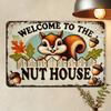 1 Piece "Welcome To Nut House" Cute Squirrel Aluminum Sign - Autumn Garden Decor Ideal As Fall Outdoor  Lawn Decor,