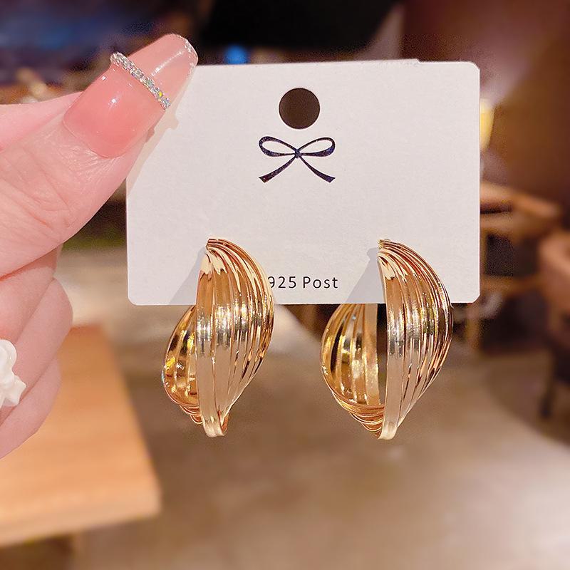 Korean S925 Silver Twisted Metal Statement Earrings: High-End Niche Celebrity Style
