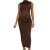 Maternity Sleeveless Turtleneck Dress Solid Color Bodycon Stretch Pleated Maxi Pregnancy
