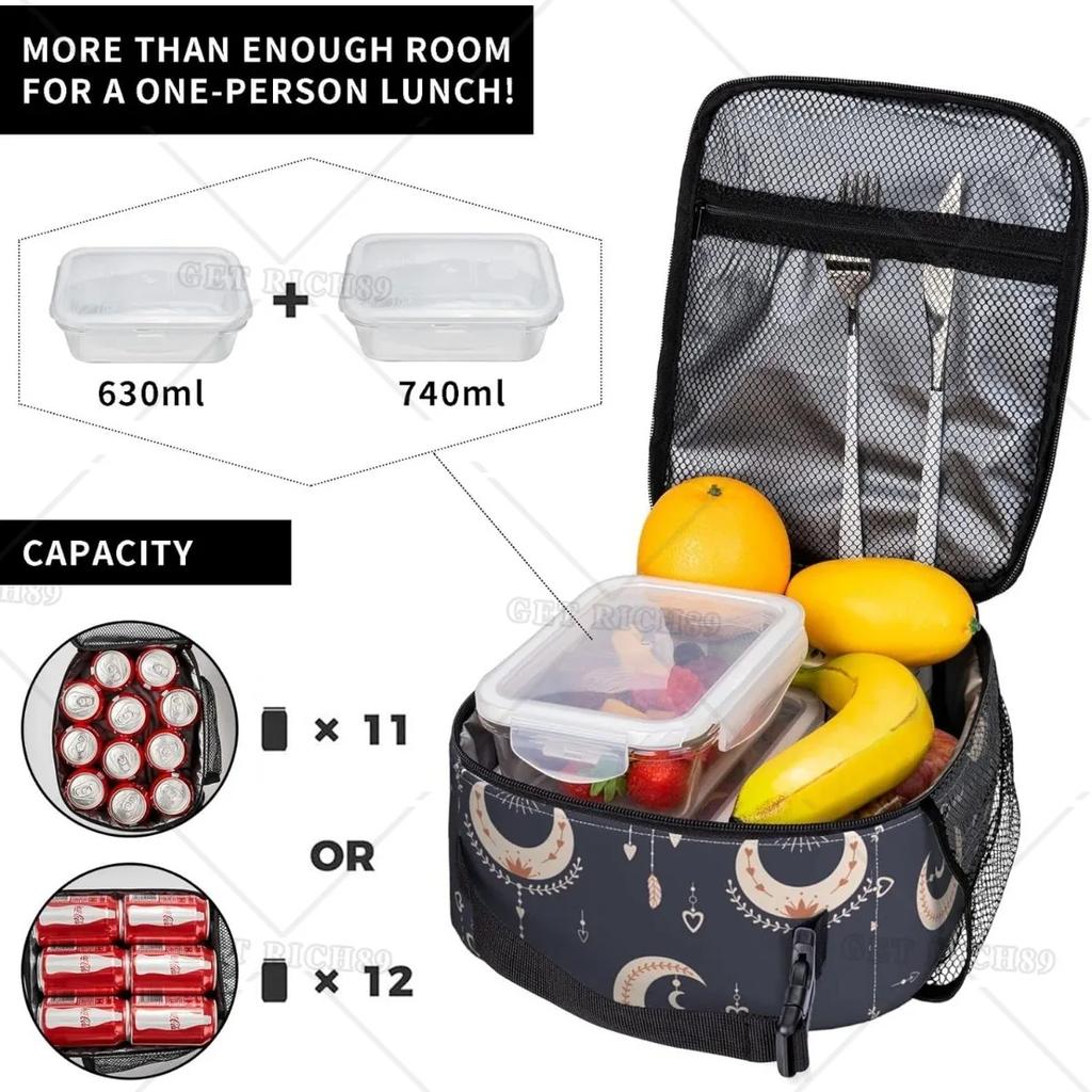 Mystical Moon Sun Lunch Bag Insulated Large Capacity Lunch Box for Women Men Reusable Portable Cooler Bag for Office Picnic