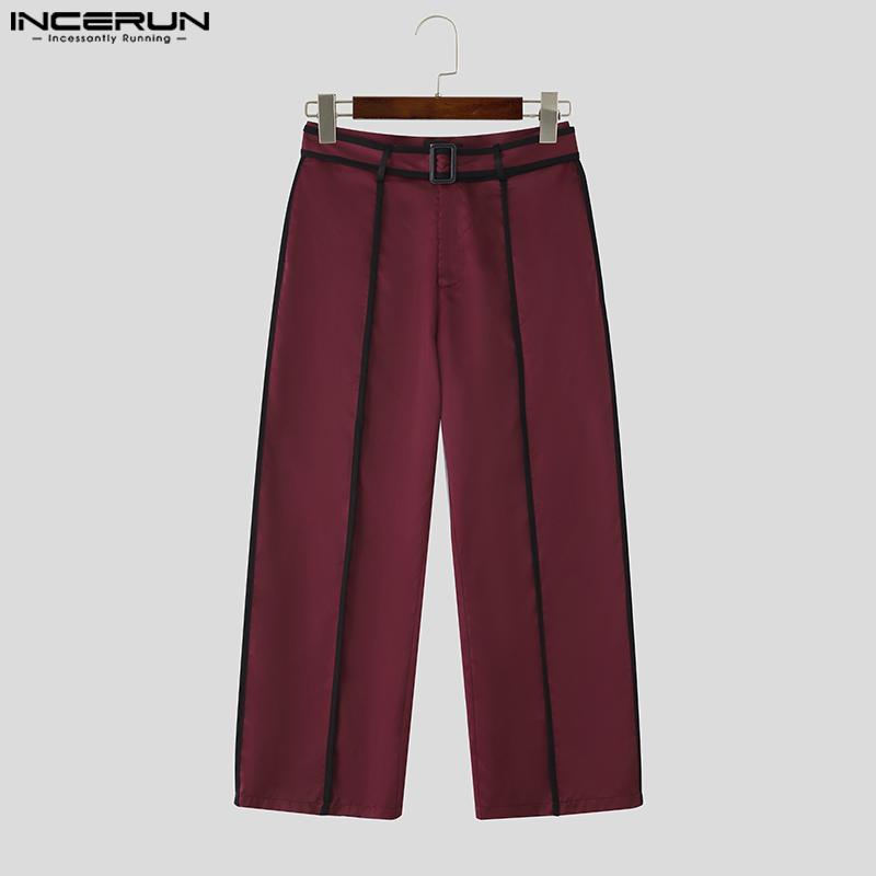 INCERUN Men Stitching Long Sleeve Cropped Tops and Long Pants Outfits Sets