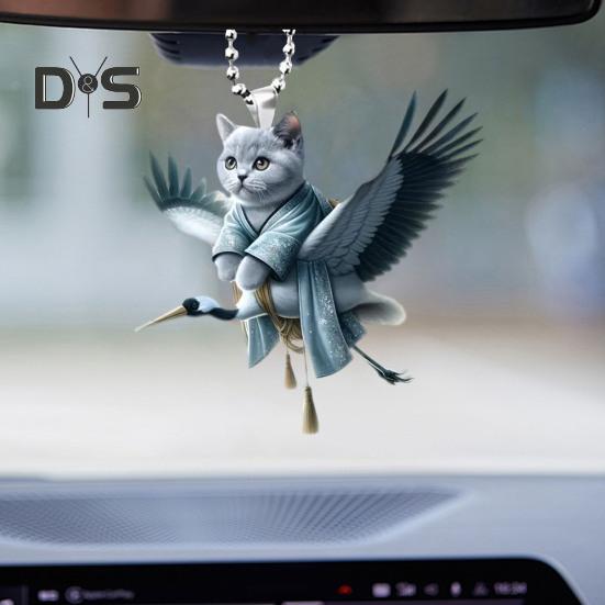 Рождественский акриловый кулон в виде кошки на автомобиль с ремешком на шнурке, милый брелок для ключей на рюкзак, подвесное украшение для зеркала автомобиля