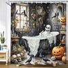 Funny Halloween Shower Curtain Waterproof Bathroom Curtain Horrible Wacky Skeleton, Ghost, Dark Style Home Decorative Curtain