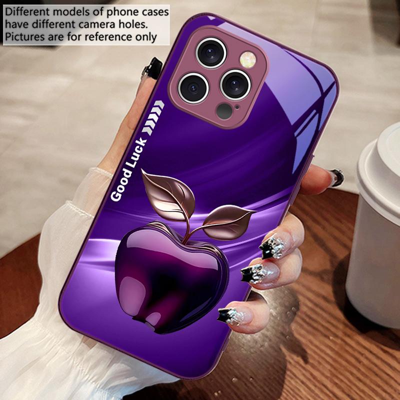 Простой Черный Счастливое Яблоко Для iPhone 16 E 15 14 13 Plus 12 mini 11 Pro Max XR Xs Max X 7 8 6 6S 2022 Закаленное Стекло Чехол для Телефона