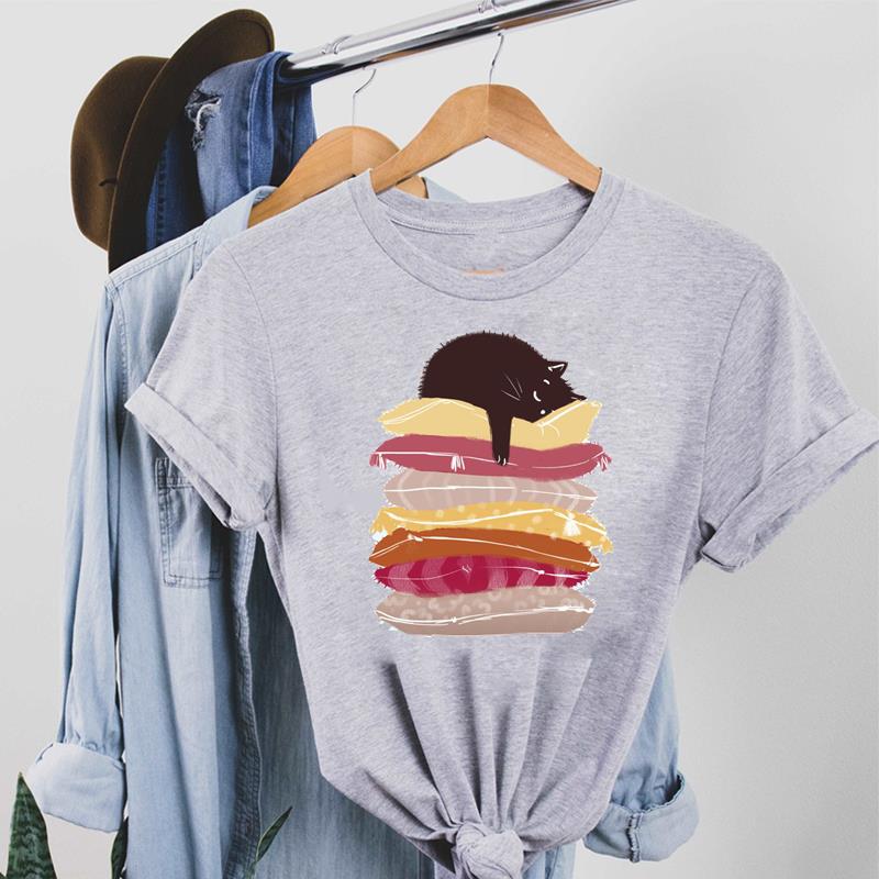 Cat Per Lovely 90s Sweet Trend Футболка Модная футболка Одежда Повседневная женская футболка с коротким рукавом с принтом Женская женская футболка с графикой
