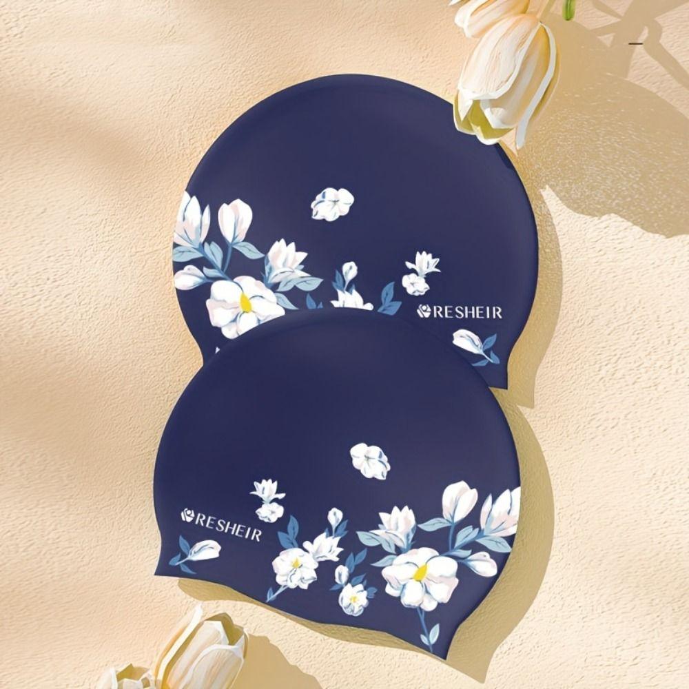 Rose Flower Silicone Swimming Cap Long Hair Swimming Hat Printed Swimming Cap Swim Accessories