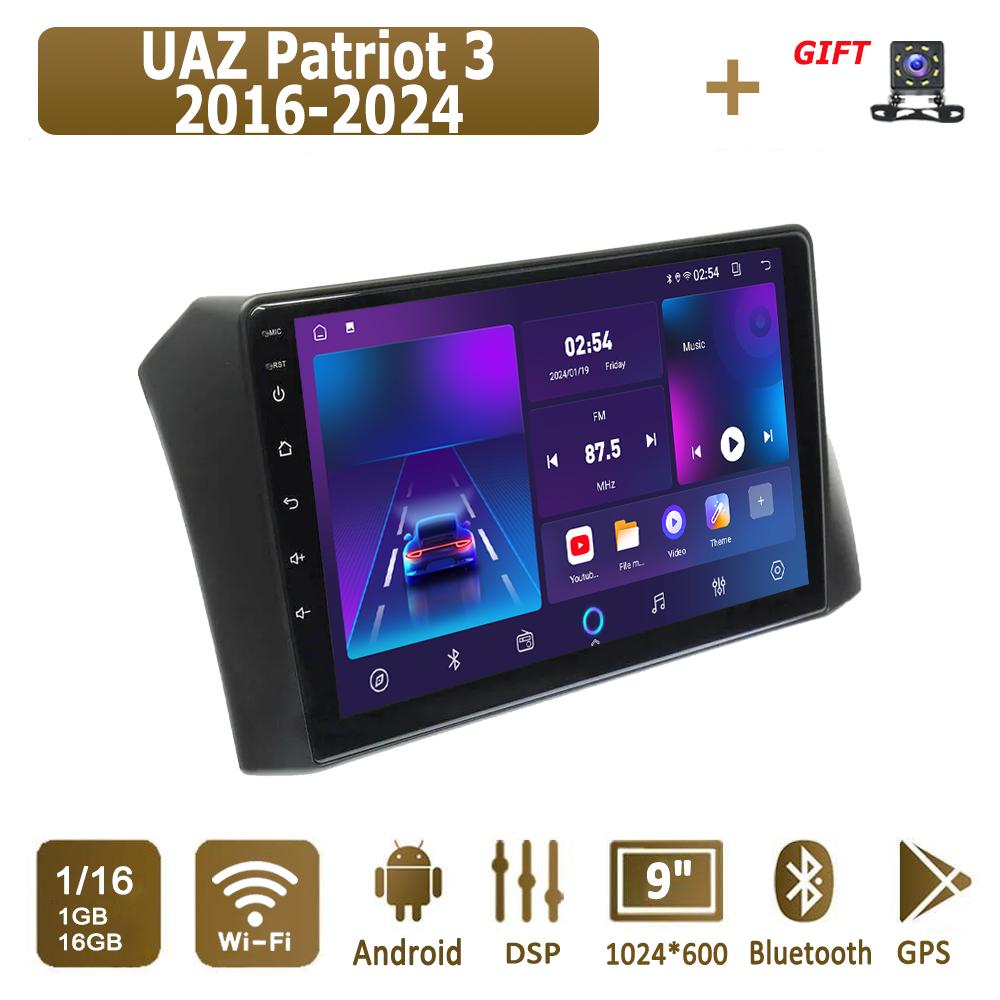 Android Car Radio For UAZ Patriot 3 2016-2024 Мультимедийный Плеер Головное Устройство Стерео GPS Навигация BT WIFI 1+16 ГБ