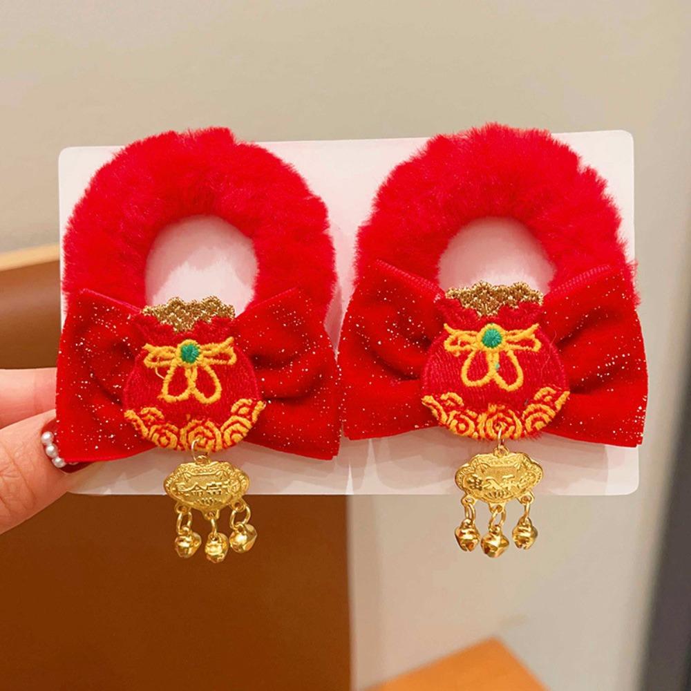 Танский костюм Новогодняя веревка для волос Красный держатель для хвоста Красное кольцо для волос с бантом Головной убор Ханьфу