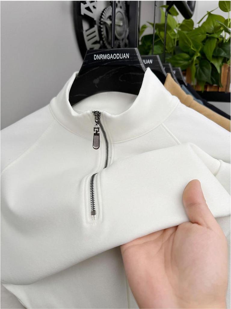 Мужской осенне-зимний вельветовый свитшот с длинным рукавом и молнией до середины груди - однотонный, теплый, универсальный топ