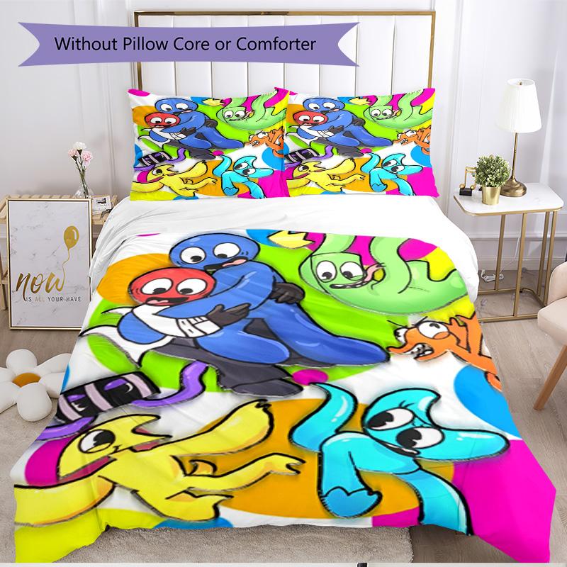 3pcs Duvet Cover Set (1*Duvet Cover + 2*Pillowcase, Without Core), Game Rainbow Friends Print Soft All‑Season Bedding Set, Home Bedroom Decor Gift
