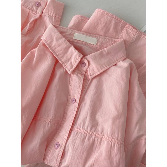 Женский голубой кардиган-рубашка с длинным рукавом из чистого хлопка - Тонкий французский стиль для весны, осени, лета