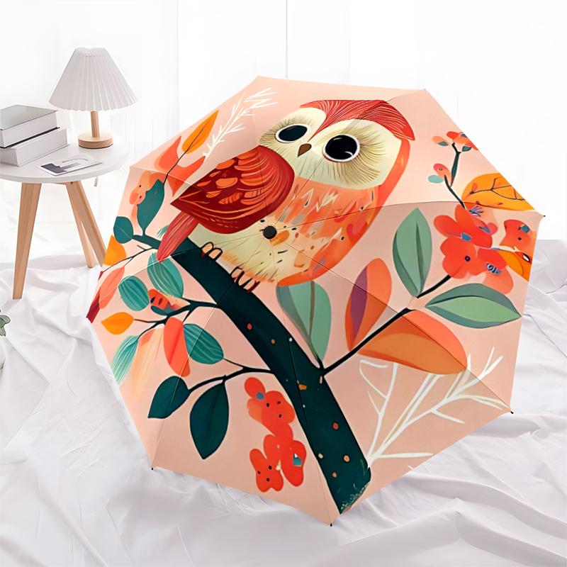 1pc Cuddly Owl Design Automatic Opening and Closing Cartoon Practical Umbrella - Small Umbrella Suitable for Various Occasions A034