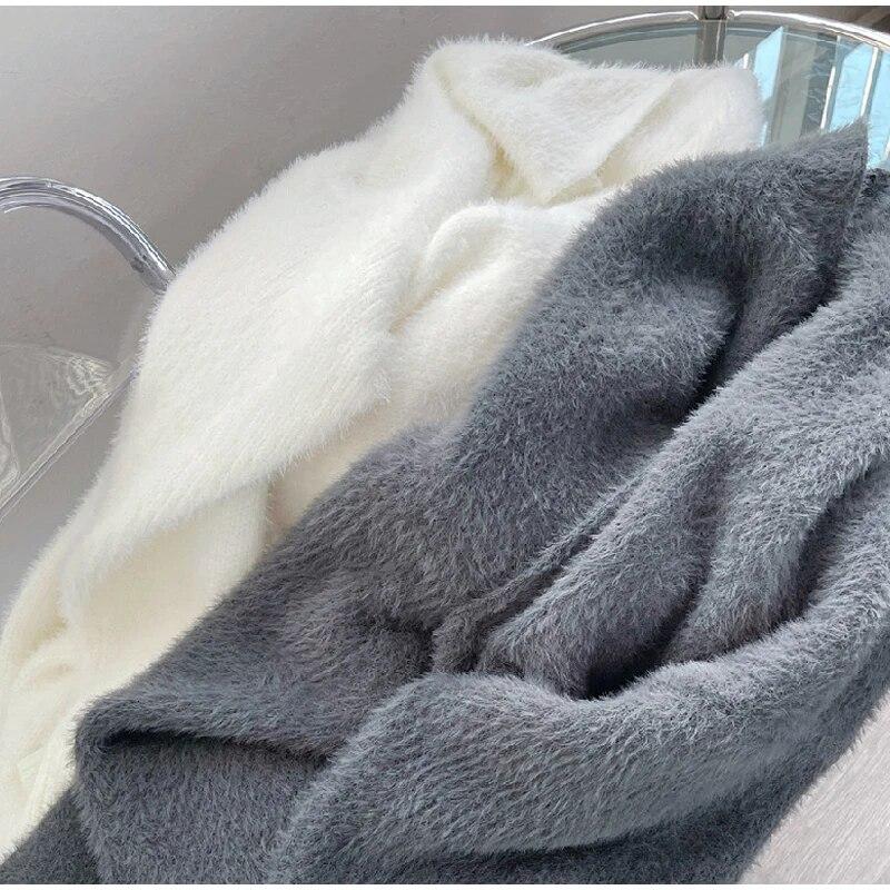 Пушистый Длинный Кардиган Женский Элегантный С Длинным Рукавом Меховой Свободный Женский Вязаный Свитер Пальто 2026 Осень Зима Уличный Макси Леди Верхняя Одежда