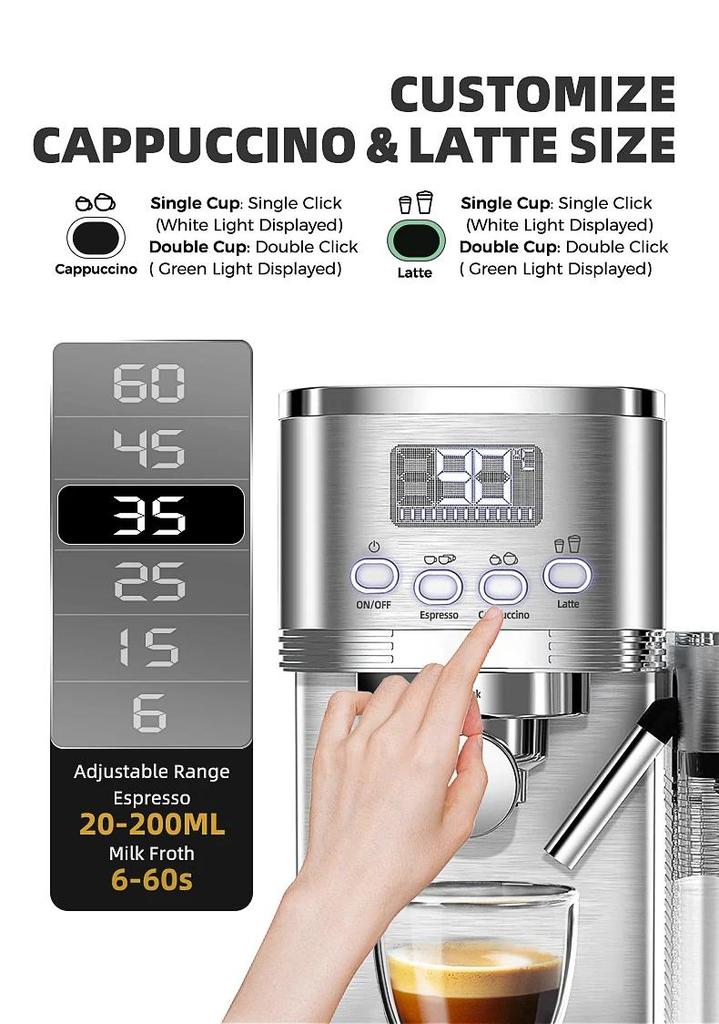 Cafelffe Fully Automatic Espresso Machines Automatic Milk Froth Ground Coffee Stainless Steels Cappuccino maker Cafeteria 20Bar
