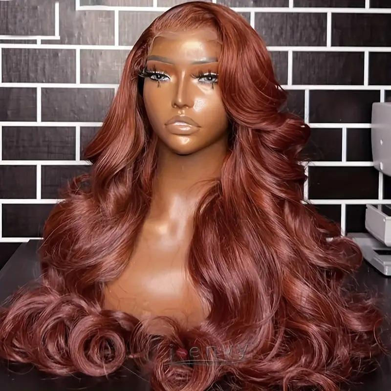 Hot-selling reddish-brown big wavy front lace wig full head cover, European and American women's wig 13 * 4 lace
