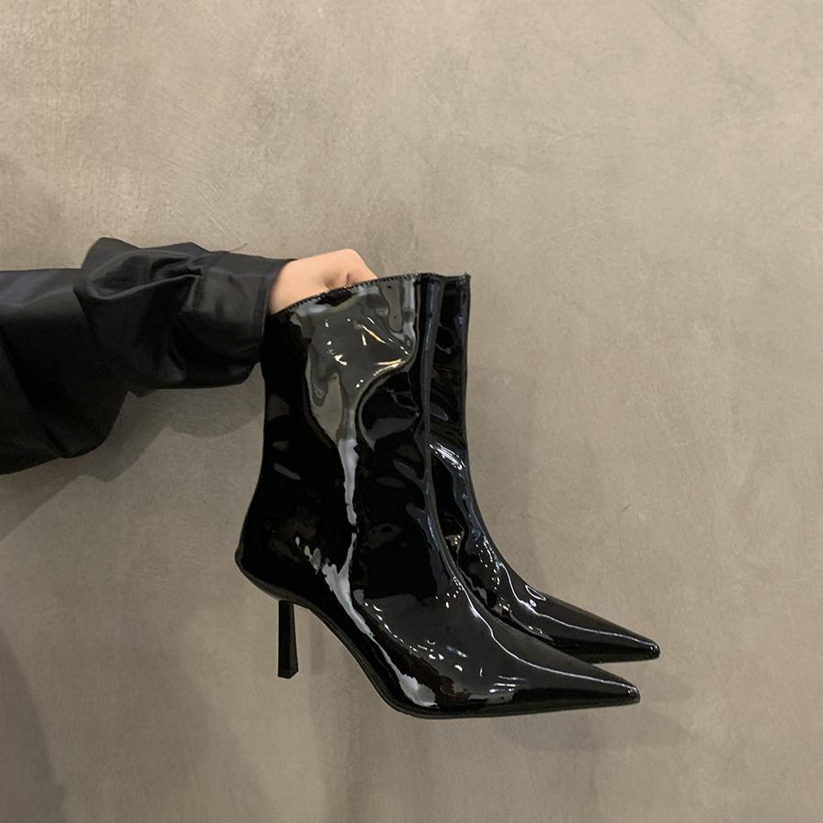 Женские ботильоны на высоком каблуке, сексуальные туфли на шпильках, с острым носком, дизайнерские осенние новые тенденции 2024 года, элегантные кожаные ботинки