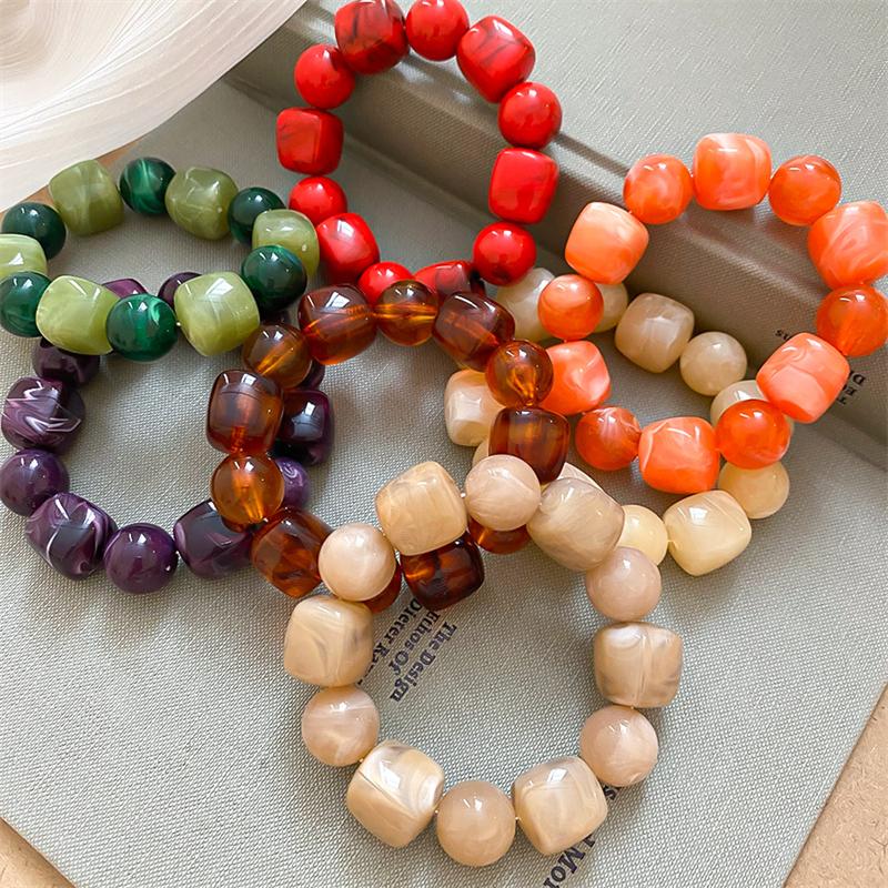 Acrylic Irregular Square Round Beaded Bracelets for Women Colorful Geometry Resin Bangles Simple Hand Jewelry Accessories
