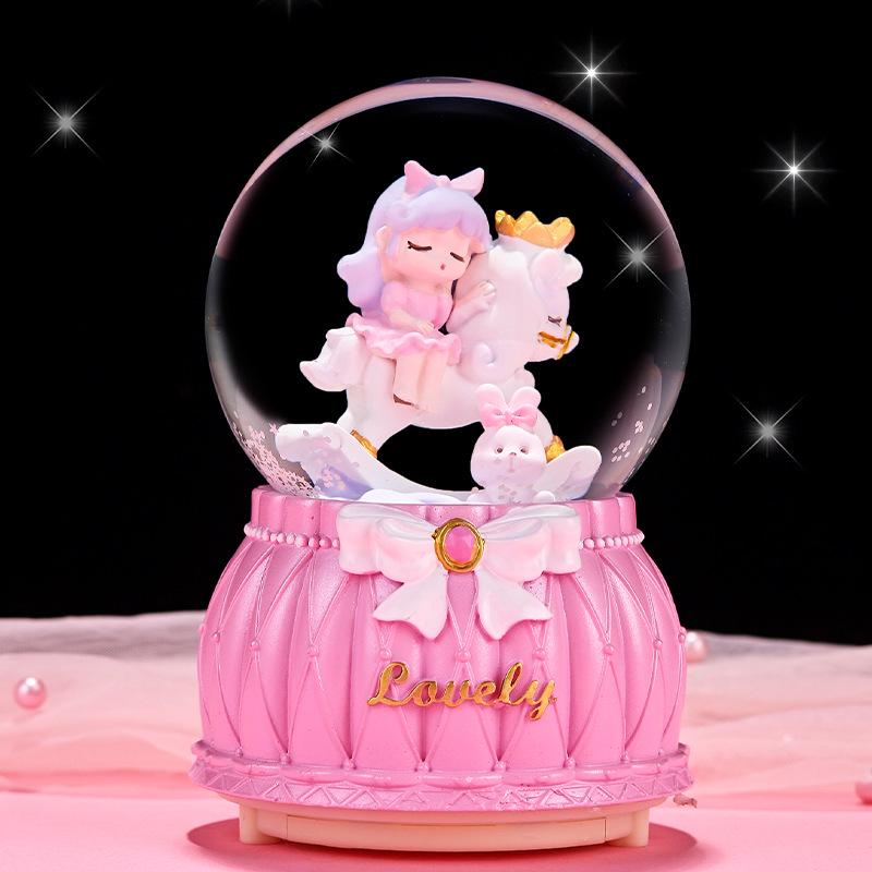 Cartoon Couple Crystal Ball Resin Snow Globe Music Box Toy
