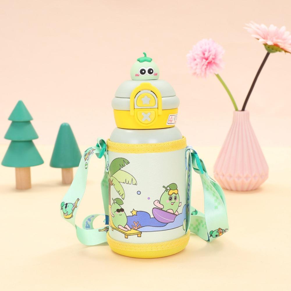 Pop-up Lid Children Thermal Cup 500ml Vacuum Mug Leakproof Insulated Cup  Student