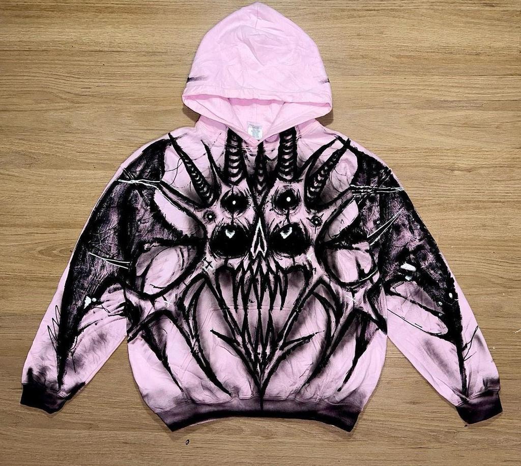 2025 European and American high street retro dark pullover sweater goth retro big 3D printing pattern street wear