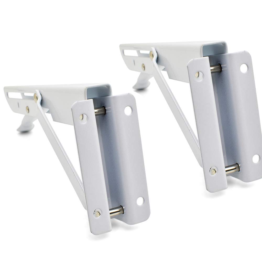 BESTU Folding Shelf Brackets, L-Shaped, 80kg Load Capacity, DIY, Architectural Hardware, 25cm X 10cm, White, Set of 2