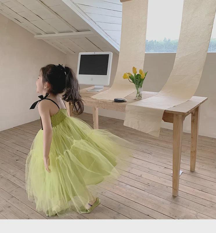 Летнее сетчатое платье для девочек с бантом - стиль принцессы