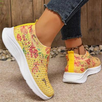 Хрустальные Цветочные Женские Вязаные Кроссовки Летние Новые Дышащие Сетчатые Повседневные Туфли Женские Легкие для Ходьбы Спортивные Балетки