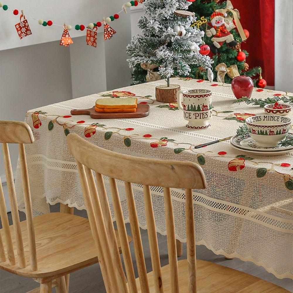 Flower Embroidery Table Cover Beige Table Runner Christmas Lace Tablecloth Table Decorations